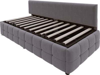 COVREO Slaapbank met opbergruimte – 202x96x78 cm – Polsterbed met rugleuning – voor kleine kamers – Grijs - zonder matras