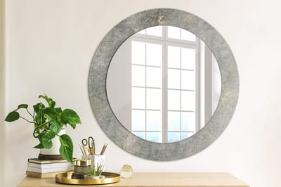 Wallfluent Bedrukte Ronde Spiegel - Ronde Spiegel Lijst Met Print Vintage Beton - 60 cm / 46 cm - Grijs - Grijs Ronde Spiegel Met Print - Inloopkastspiegel - Badkamerspiegel - Toiletspiegel - Glazen spiegel