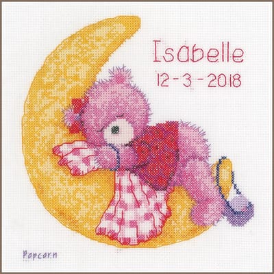 Vervaco - Telpakket kit - Geboorte - Popcorn Brie sleeping on the moon - PN-0163777 - Borduren - Borduurpakket - Borduurpakket geboorte - Borduurpakket volwassenen