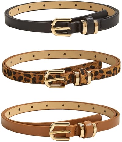 Dailygoods- Tailleriem Dunne PU-lederen Riem - Skinny Riemen - Metalen Gesp - Zwart/Luipaardprint/Bruin - Verstelbaar - 1,5 cm Breed