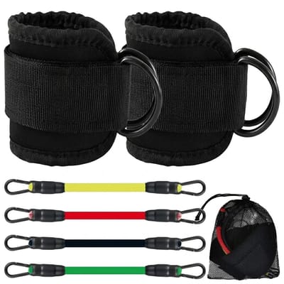 Zwart enkel strap set met weerstandsbanden unisex fitness enkelbanden voor been training en bil oefeningen – verstelbare enkelband straps met resistance bands voor krachttraining yoga en thuis fitness