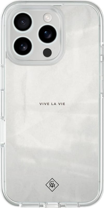 Casimoda® hoesje - Geschikt voor iPhone 16 Pro Max - Vive La Vie - 2-in-1 case - Schokbestendig - Tekst - Verhoogde randen - Grijs, Transparant