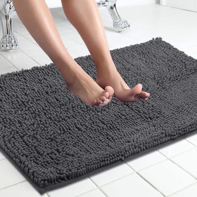 Chenille Badmat - antislip - Absorberende - machinewasbaar - zacht pluche - badkamertapijt - badkameraccessoire - 60 x 50 cm - antracietgrijs
