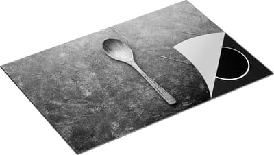 Chefcare Inductie Beschermer Lepel op Blauwe Marmer - Zwart Wit - 80x50 cm - Afdekplaat Inductie - Kookplaat Beschermer - Inductie Mat