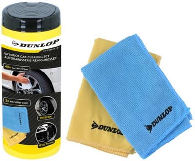 Dunlop Autoreinigings set - 3-delig - 2x microvezeldoek - 40x vochtige doekjes - poetsen