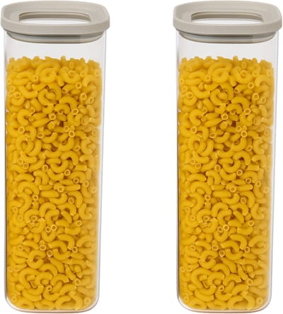 5Five Voorraadpot Herma - 2x - keuken/voedsel - glas - 2000 ml - luchtdichte deksel - transparant/beige - 11 x 11 x 29 cm