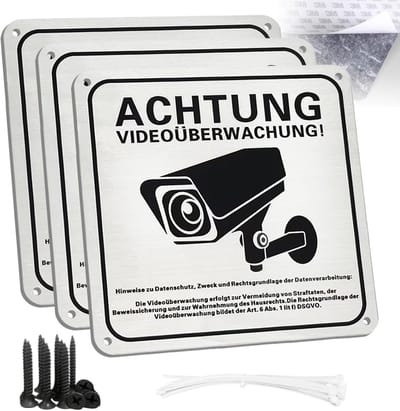 Bewakingsborden - Camera Stickers - Veiligheid Aangeven - Aluminium Waterdicht - 15 x 15 cm - Wit
