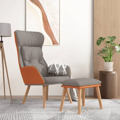 vidaXL - Relaxstoel - met - voetenbankje - kunstleer - en - stof - lichtgrijs