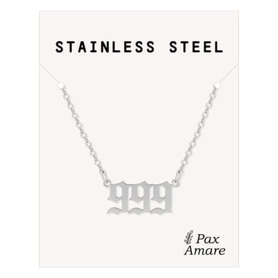 999 Engelen Getal Ketting - Zilverkleurig - Stainless Steel Spirituele Hanger - 45cm + 5cm verstelbaar - Pax Amare