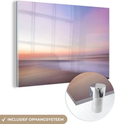 MuchoWow® Glasschilderij 180x120 cm - Schilderij acrylglas - Strand - Kleuren - Pastel - Foto op glas - Muurdecoratie woonkamer - Wanddecoratie slaapkamer - Schilderijen