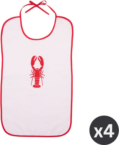 Tiseco Home Studio - Kreeftenslab HOMARD - SET/4 - Polykatoen - lange linten - XXL formaat - wasbaar - geborduurde tekening - 44x73 cm - rood/wit