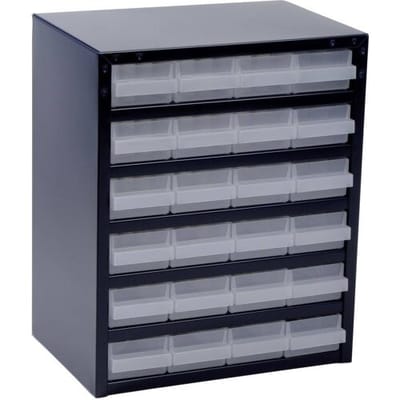 raaco 250/24-1 Magazijnkast voor kleine onderdelen (l x b x h) 255 x 357 x 435 mm Aantal vakken: 24 Variabele onderverdeling Inhoud 1 stuk(s)