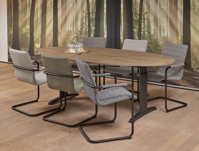 Vergadertafel Work ellips 220x110cm frame Antraciet (Ral 7016) blad Halifax Eiken