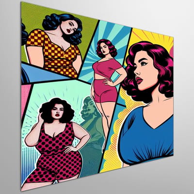 Pop art dikke dames schilderij | Bulky Beauties: A Bold and Colorful Pop Art Masterpiece | Kunst - 40x40 centimeter op Dibond | Foto op Dibond