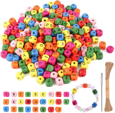 Letterkralen, kleurrijke houten kralen, 10 mm, A tot Z, letterkralen, vierkant, om te rijgen met garen en stompnaalden voor het maken van sieraden