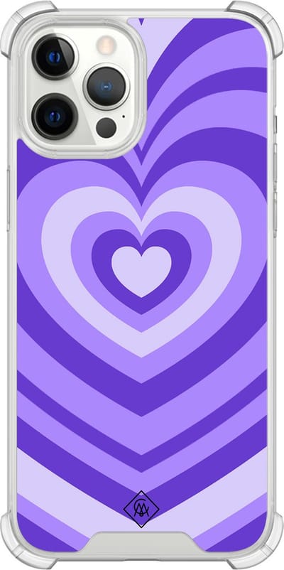 Casimoda® hoesje - Geschikt voor iPhone 12 Pro Max - Hart Swirl Paars - Shockproof case - Extra sterk - TPU/polycarbonaat - Paars, Transparant