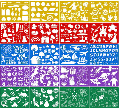 Allecto - Kleurtekensjablonen - Creatieve knutselaccessoires - 20 stuks - Plastic schildersjablonen - Geschikt voor kinderen - Kleuterprojecten
