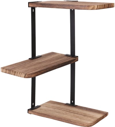 unho Rustieke Hoek Muurplank - 3 Tiers Muur Opgezet Drijvend Rek - Display Opbergmeubel - voor Slaapkamer Badkamer Keuken