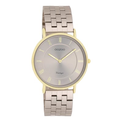 OOZOO Vintage series - Taupe horloge met taupe roestvrijstalen armband - C20368