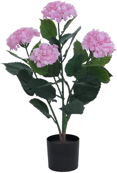 Kunsthortensia MCW-Q86, decoratieve plant, kunsthortensia, kunstplant, voor buiten, polyethyleen, 64x40x40 cm ~ roze