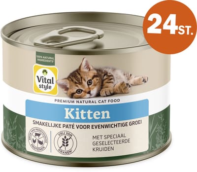 VITALstyle Kitten - Natvoer - Brede Samenstelling En Hoog Eiwitgehalte Voor Gezonde Groei - Met o.a. Kamille & Catnip - 24 x 200 g