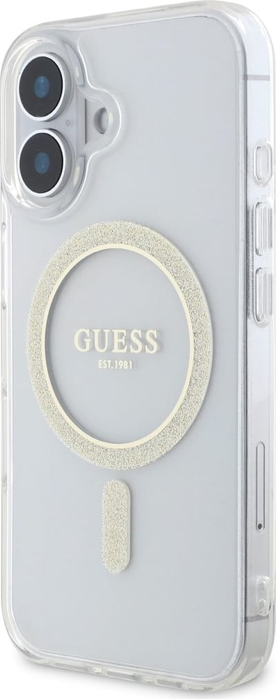 GUESS, Magsafe hoesje Geschikt voor Apple iPhone 16 Plus met glittercirkel, Transparant