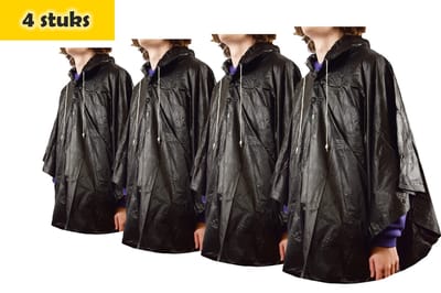 Regenponcho unisex een maat 4 stuks in de verpakking zwart - Regenponcho dames - regenponcho heren Volwassenen
