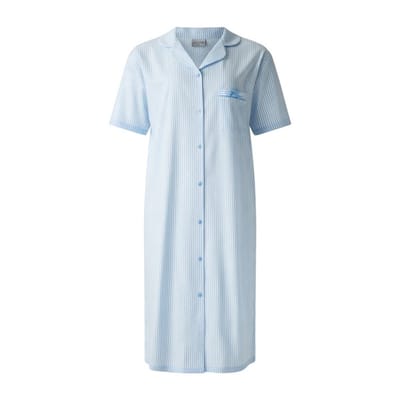 Lunatex - dames nachthemd 224198 met doorknoopsluiting - korte mouw - blauw - maat M
