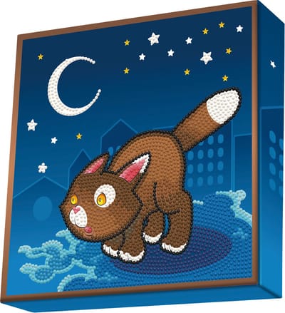 Diamond Painting - Hobby Pakket - Diamond painting kinderen - Dotz Box - Kat in de nacht 22x22cm - Ronde steentjes - Volledig pakket - Diamond Dotz