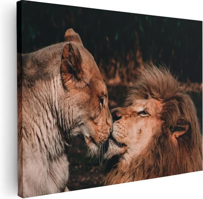 Artaza Canvas Schilderij Leeuwenfamilie - 40x30 cm - Klein - Wanddecoratie Dierenkop - Muurdecoratie Woonkamer - Kamer Accessoires