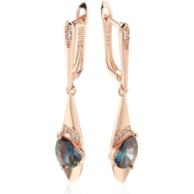 Nouvelles Longues Boucles d'Oreilles Pendantes Couleur Or Rose Pour Femmes Zircon Naturel Coloré Accessoires de Mariée Bijoux de Mariage Vintage beige
