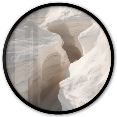 Poster in lijst Rond - Fotolijst 40x40 cm - Posters - Kloof - Wit - Sneeuw - Ronde posterlijst zwart - Decoratie - Wanddecoratie woonkamer - Muurdecoratie slaapkamer