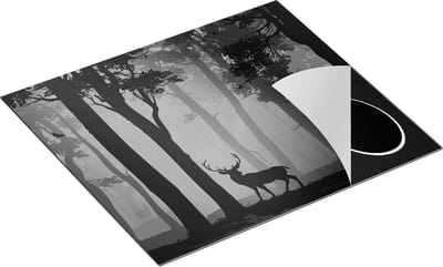 Chefcare Inductie Beschermer Hert in het Bos - Silhouet - Zwart Wit - 60x50 cm - Afdekplaat Inductie - Kookplaat Beschermer - Inductie Mat