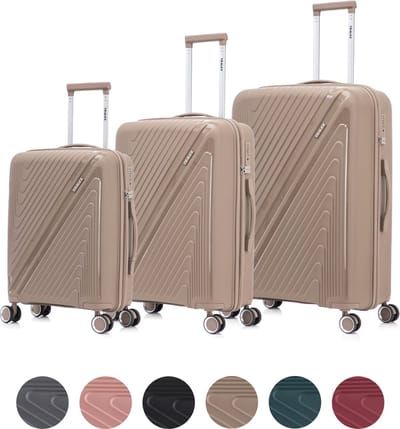 TRALEX - Horizon - 3 Delig kofferset - 42L-67L&97L - Handbagage 42L - Medium koffer 67L & Grote koffer 97L - Polypropyleen - Harde schaal - TSA-slot - Lichtgewicht - Flexibel - Duurzaam - Stille dubbele (rubberen) spinnerwielen - Mocha Brown