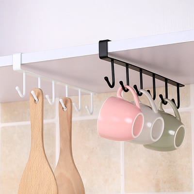 Ijzer 6 Haken Opslag Plank Kledingkast Kast Metalen Onder - Planken Mok Cup Hanger - Badkamer Keuken Organizer Rack Holder , 6 haken