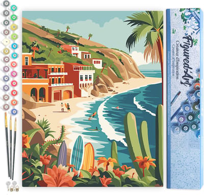 Figured'Art Schilderen op Nummer Volwassenen canvas Kustsurfen- Handwerk acrylverf Kit DIY Compleet - 40x50cm zonder frame