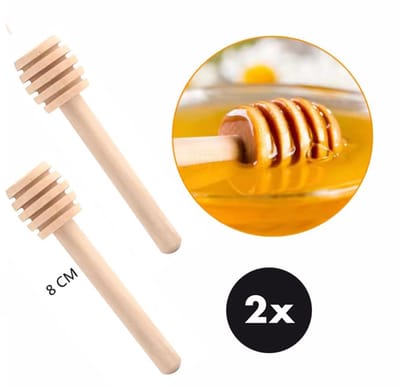 Honing lepel - Dipper - Hout - Honeydripper - Keukengerei – Lepel voor Honing - Hout - 2 stuks - 8 cm