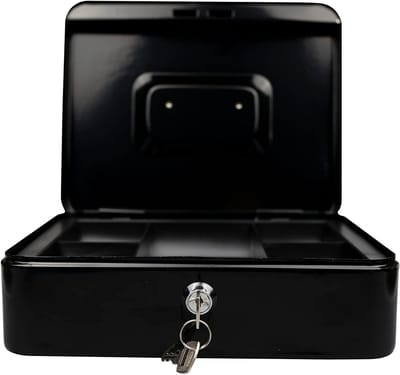 Hyfive 10" black steel Petty cash register money holder security safe with key - ShopVlot