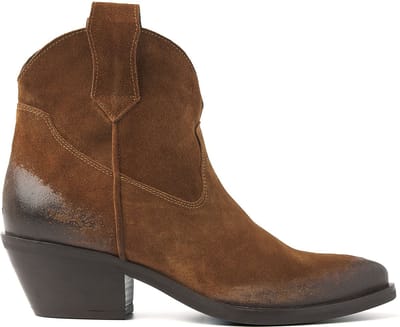Lazamani - Gigi Dames Enkellaarsjes Suede Cognac - Maat 38
