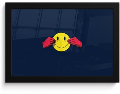 Poster in lijst - Fotolijst 30x20 cm - Posters - Smiley - Geel - Handen - Minimalistisch - Posterlijst zwart - Decoratie - Wanddecoratie woonkamer - Muurdecoratie slaapkamer - Kerstversiering - Kerstdecoratie voor binnen - Kerstmis