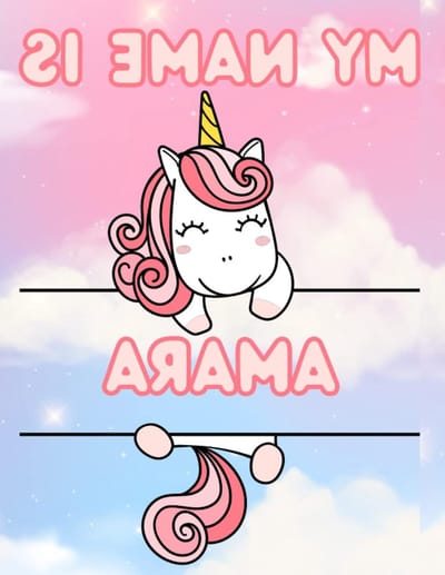 Naam Oefenboek - Schrijfboekje Naam - Naam Leren Schrijven - Gepersonaliseerd met Unicorns - 8.5 x 11 inch