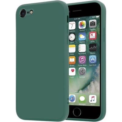 ShieldCase telefoonhoesje geschikt voor Apple iPhone SE 2022 vierkante silicone case - donkergroen - Siliconen hoesje - Shockproof case hoesje - Backcover case - Bescherming