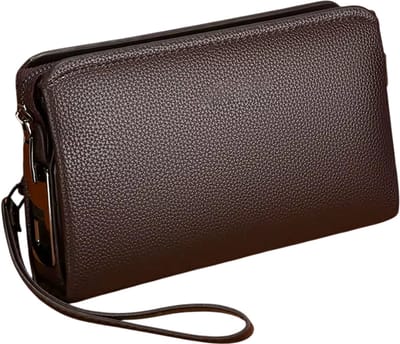 Heren Clutch Tas met Vingerafdruk Slot – Anti-diefstal Zakelijke Tas met Grote Capaciteit – Handtas Heren voor Veilig Opbergen-Bruin