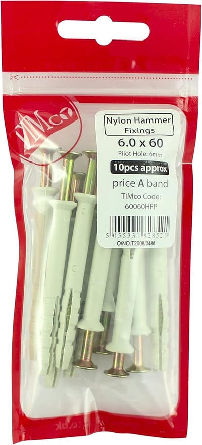 Nylon Hamerbevestiging M6 x 80 - Geel (Pak van 10)