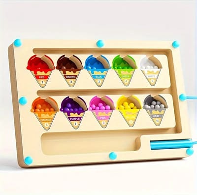 Magnetische Houten Kleursorteer- en Telpuzzel - Educatief Speelgoed met Acryl Kralen en IJsjes Thema - Leer Kleuren Herkennen, Sorteren en Tellen - Montessori Speelgoed voor Kinderen - Creatieve Kleurherkenning en Telspeelset - Educatief Cadeau voor
