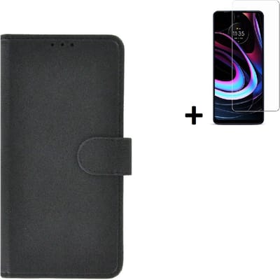 MoDo hoesje Geschikt voor Motorola Moto G22 - Kunstleer Book Case - Zwart hoesje met screenprotector