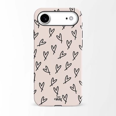 xoxo Wildhearts All Yours - Double Layer - Hoesje geschikt voor iPhone 17 Air case - Siliconen hoesje met hartjesprint - Hartjes - Hardcover - Beschermhoes - Optimale bescherming - Dubbele beschermlaag - Beige - Zwart