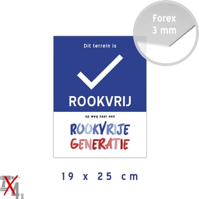 Pictogram/ bord | "Dit terrein is rookvrij - Op weg naar een rookvrije generatie" | 19 x 25 cm | Verboden te roken op dit domein | Rookverbod | Kunststof | Vapen | 1 stuk