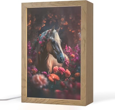 Nachtlampje 20x30 cm - Kinder lampje - Paard - Bloemen - Paars - Oranje - Dieren - Tafellamp kinderkamer - Slaapkamer lamp - Bedlamp kinderen - Kinderlampje stopcontact - Wandlamp babykamer - Nachtlampjes
