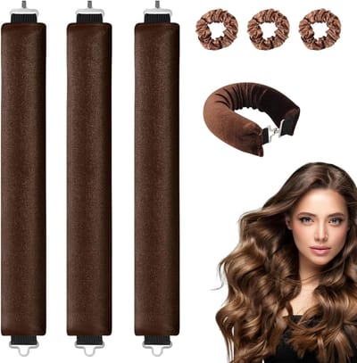 3 x Heat Free Curlers voor Nachtelijke Krullen - Flexibele Krulstaven met Haakjes voor Middellang Haar, Ideaal voor Natuurlijk Volume en Zachte Krullen